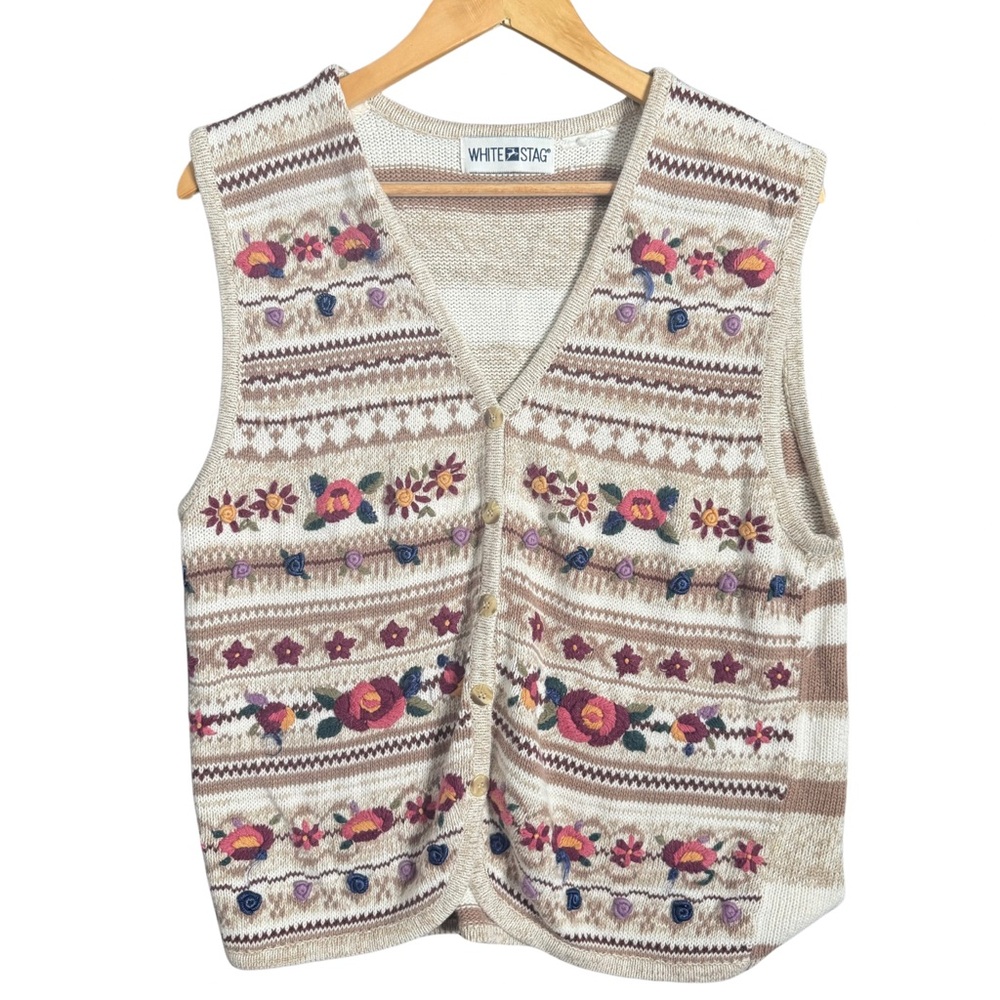 Floral knit Button Down Vest
